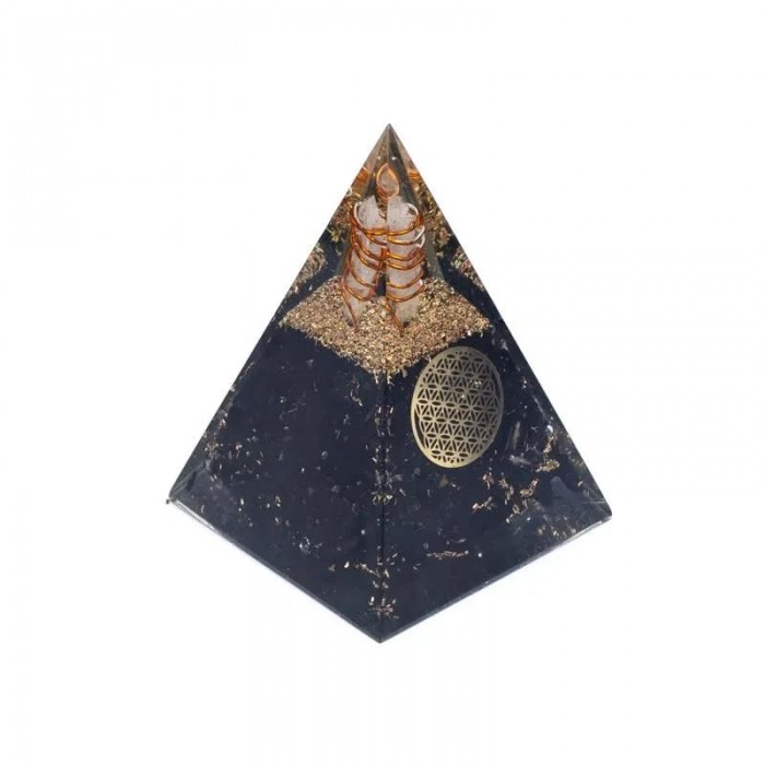 Οργονίτης Πυραμίδα Μαύρη Τουρμαλίνη Flower Of Life 5cm - Tourmaline Οργονίτες - Ενεργειακές Γεννήτριες